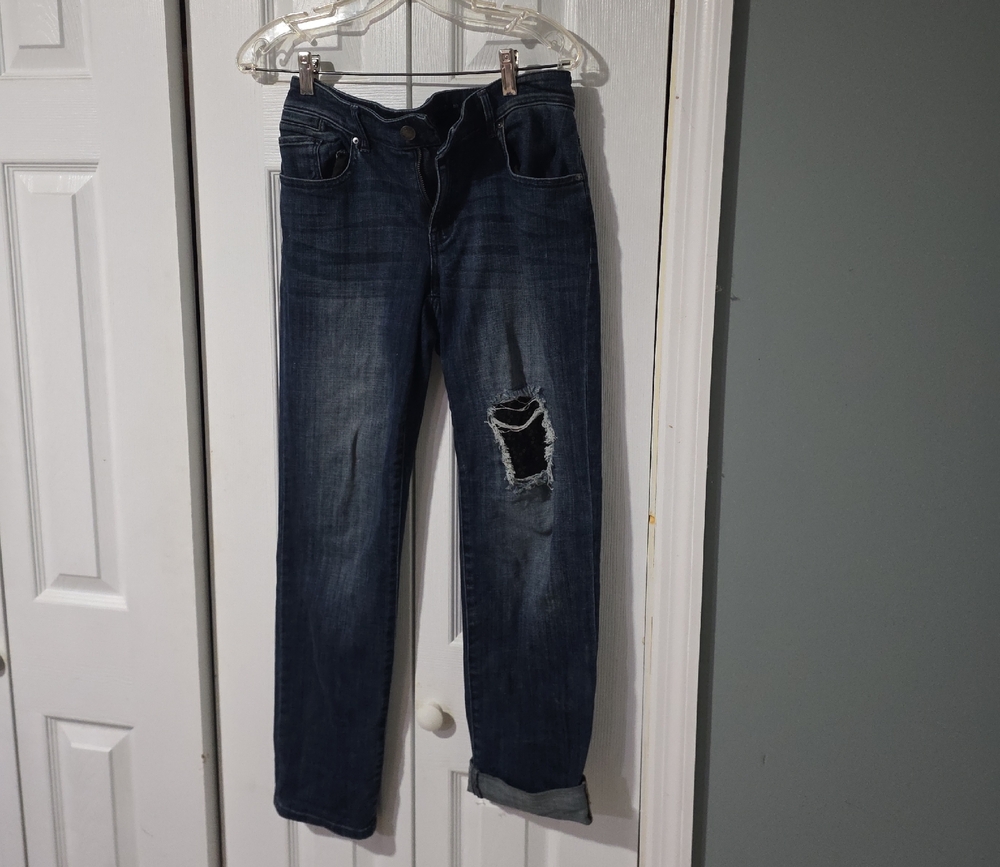 Chico's Dark Blue Distressed Boyfriend Straight Leg Jeans